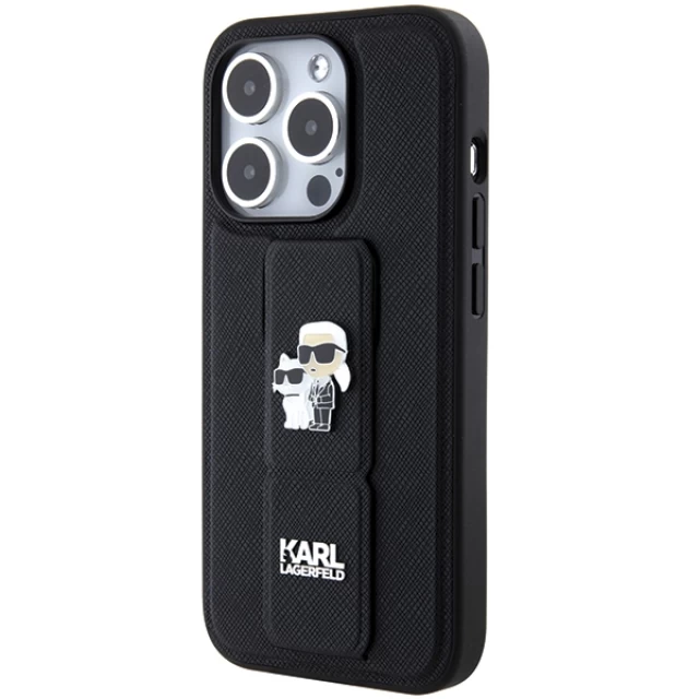 Чехол Karl Lagerfeld Gripstand Saffiano Karl&Choupette Pins для iPhone 14 Pro Black (KLHCP14LGSAKCPK)