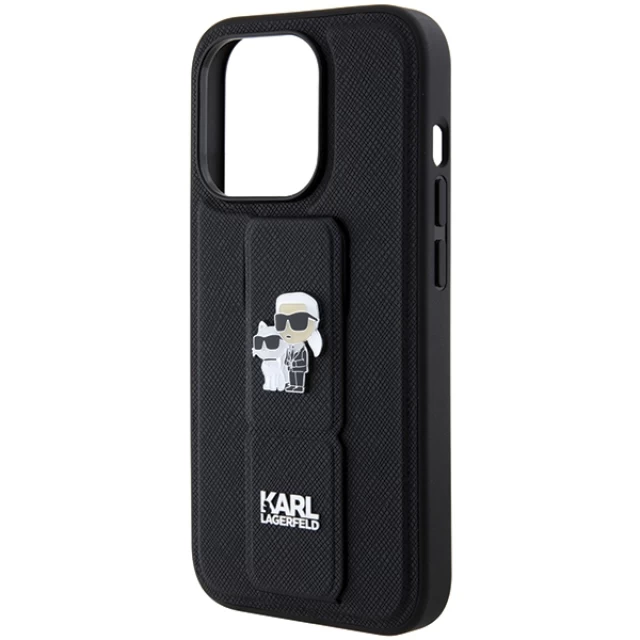 Чохол Karl Lagerfeld Gripstand Saffiano Karl&Choupette Pins для iPhone 14 Pro Black (KLHCP14LGSAKCPK)