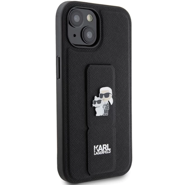 Чохол Karl Lagerfeld Gripstand Saffiano Karl & Choupette Pins для iPhone 15 Black (KLHCP15SGSAKCPK)