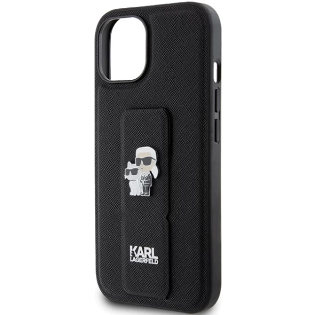 Чохол Karl Lagerfeld Gripstand Saffiano Karl & Choupette Pins для iPhone 15 Black (KLHCP15SGSAKCPK)