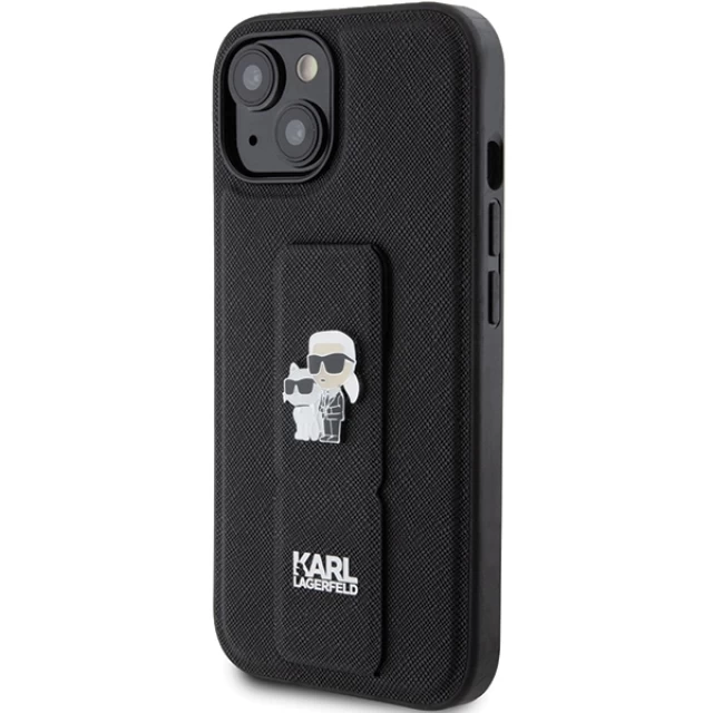 Чехол Karl Lagerfeld Gripstand Saffiano Karl & Choupette Pins для iPhone 15 Plus Black (KLHCP15MGSAKCPK)