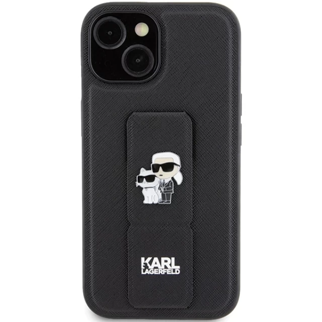 Чехол Karl Lagerfeld Gripstand Saffiano Karl & Choupette Pins для iPhone 15 Plus Black (KLHCP15MGSAKCPK)