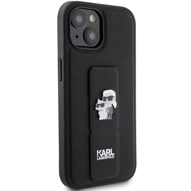 Чехол Karl Lagerfeld Gripstand Saffiano Karl & Choupette Pins для iPhone 15 Plus Black (KLHCP15MGSAKCPK)