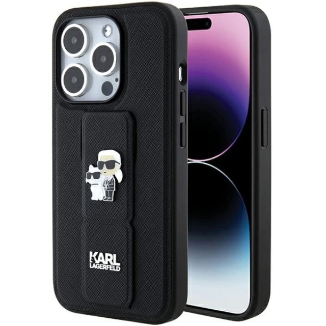 Чохол Karl Lagerfeld Gripstand Saffiano Karl & Choupette Pins для iPhone 15 Pro Black (KLHCP15LGSAKCPK)