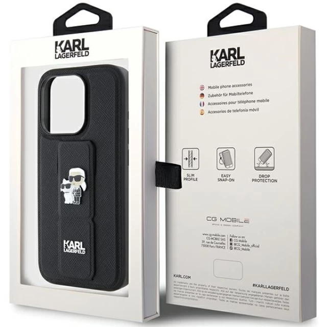 Чохол Karl Lagerfeld Gripstand Saffiano Karl & Choupette Pins для iPhone 15 Pro Black (KLHCP15LGSAKCPK)