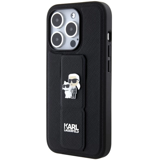 Чохол Karl Lagerfeld Gripstand Saffiano Karl & Choupette Pins для iPhone 15 Pro Max Black (KLHCP15XGSAKCPK)
