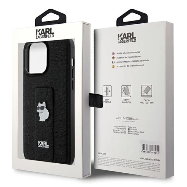 Чехол Karl Lagerfeld Gripstand Saffiano Choupette Pins для iPhone 13 Pro Max Black (KLHCP13XGSACHPK)