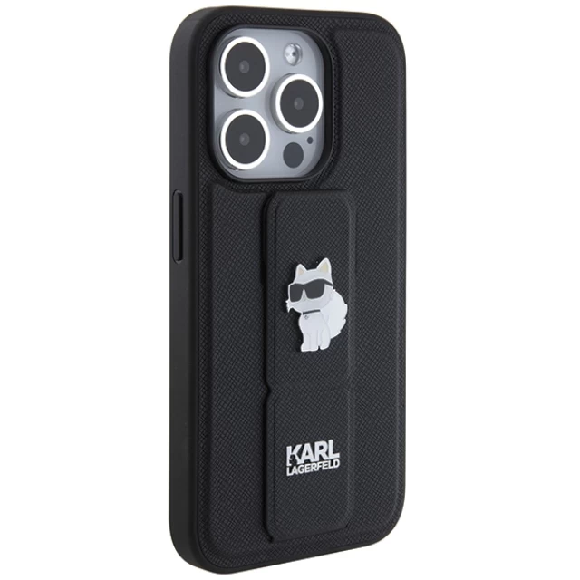 Чехол Karl Lagerfeld Gripstand Saffiano Choupette Pins для iPhone 14 Pro Black (KLHCP14LGSACHPK)