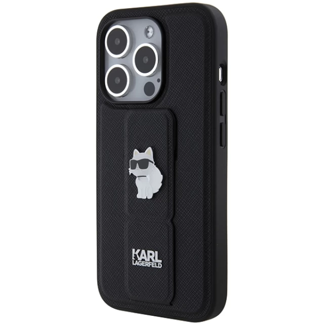 Чехол Karl Lagerfeld Gripstand Saffiano Choupette Pins для iPhone 14 Pro Max Black (KLHCP14XGSACHPK)