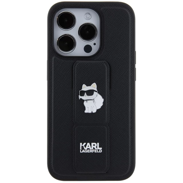Чехол Karl Lagerfeld Gripstand Saffiano Choupette Pins для iPhone 14 Pro Max Black (KLHCP14XGSACHPK)