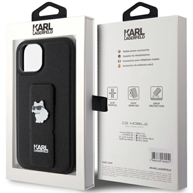Чохол Karl Lagerfeld Gripstand Saffiano Choupette Pins для iPhone 15 Black (KLHCP15SGSACHPK)