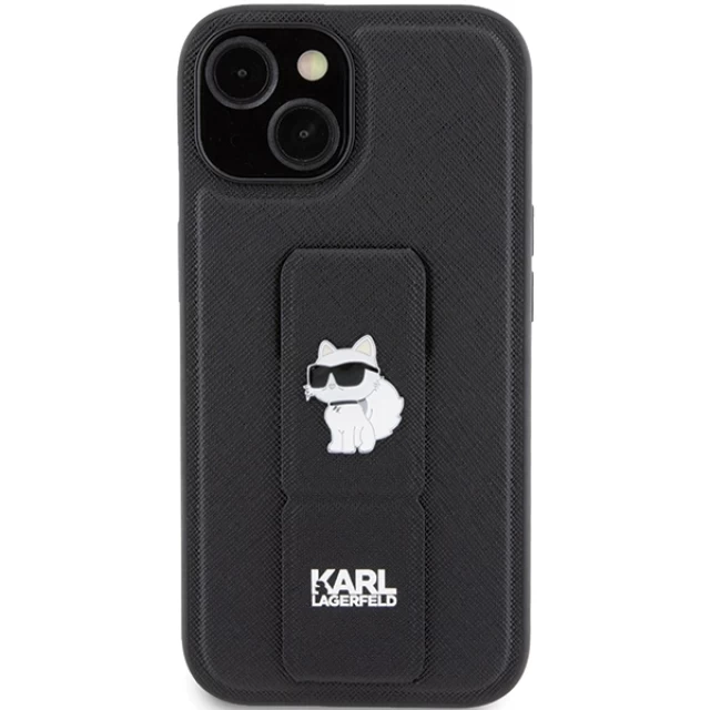 Чохол Karl Lagerfeld Gripstand Saffiano Choupette Pins для iPhone 15 Plus Black (KLHCP15MGSACHPK)