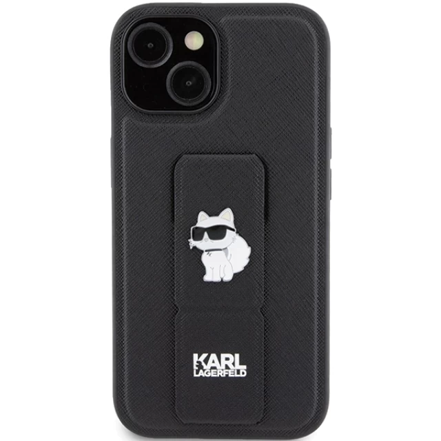 Чехол Karl Lagerfeld Gripstand Saffiano Choupette Pins для iPhone 15 Plus Black (KLHCP15MGSACHPK)