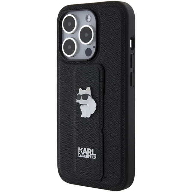 Чехол Karl Lagerfeld Gripstand Saffiano Choupette Pins для iPhone 15 Pro Black (KLHCP15LGSACHPK)