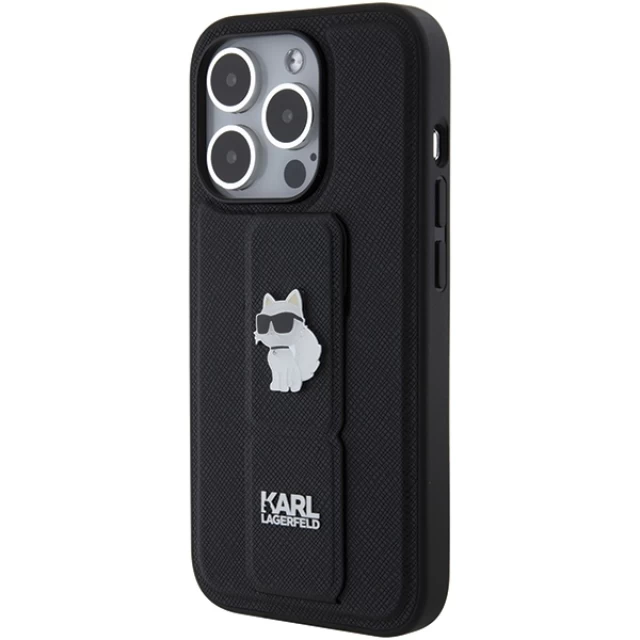 Чохол Karl Lagerfeld Gripstand Saffiano Choupette Pins для iPhone 15 Pro Black (KLHCP15LGSACHPK)