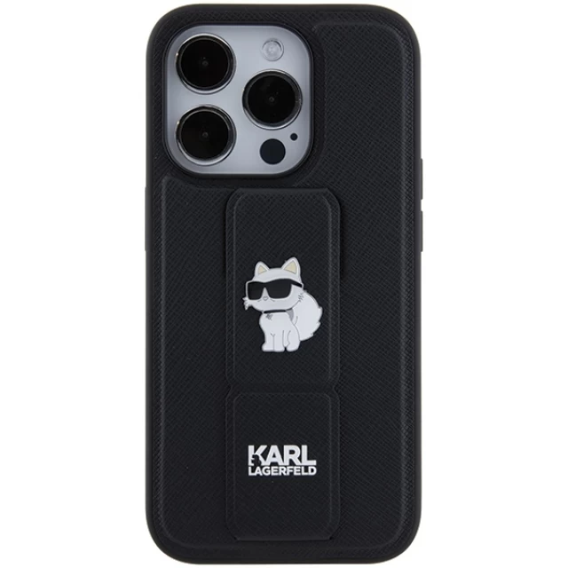 Чохол Karl Lagerfeld Gripstand Saffiano Choupette Pins для iPhone 15 Pro Black (KLHCP15LGSACHPK)