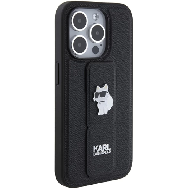 Чохол Karl Lagerfeld Gripstand Saffiano Choupette Pins для iPhone 15 Pro Black (KLHCP15LGSACHPK)