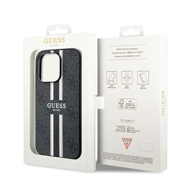 Чохол Guess 4G Printed Stripes для iPhone 15 Pro Black with MagSafe (GUHMP15LP4RPSK)
