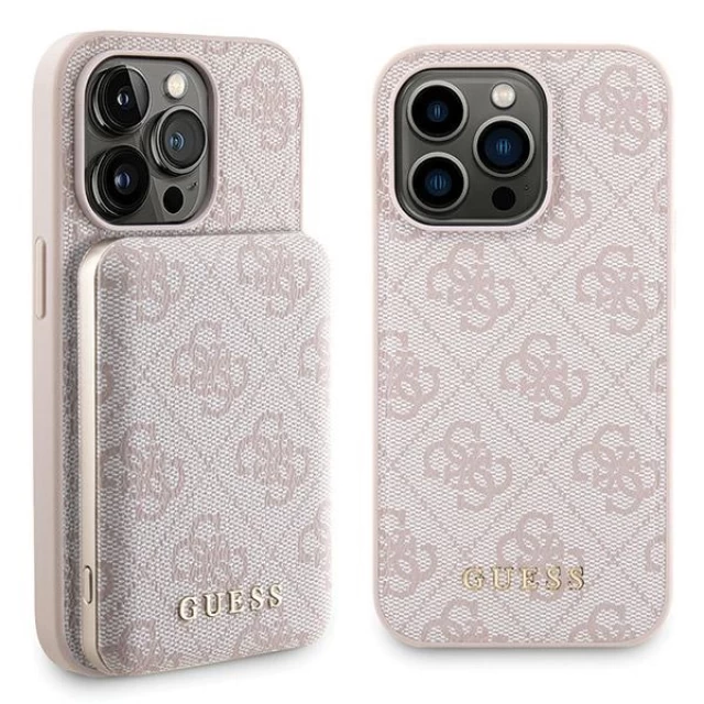 Чохол Guess 4G Metal Logo Hardcase and Powerbank 5000mAh для iPhone 14 Pro Pink with MagSafe (GUBPM5P14L4GEMGP)