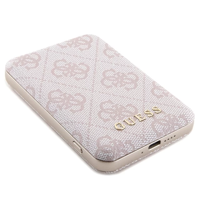 Чехол Guess 4G Metal Logo Hardcase and Powerbank 5000mAh для iPhone 14 Pro Pink with MagSafe (GUBPM5P14L4GEMGP)