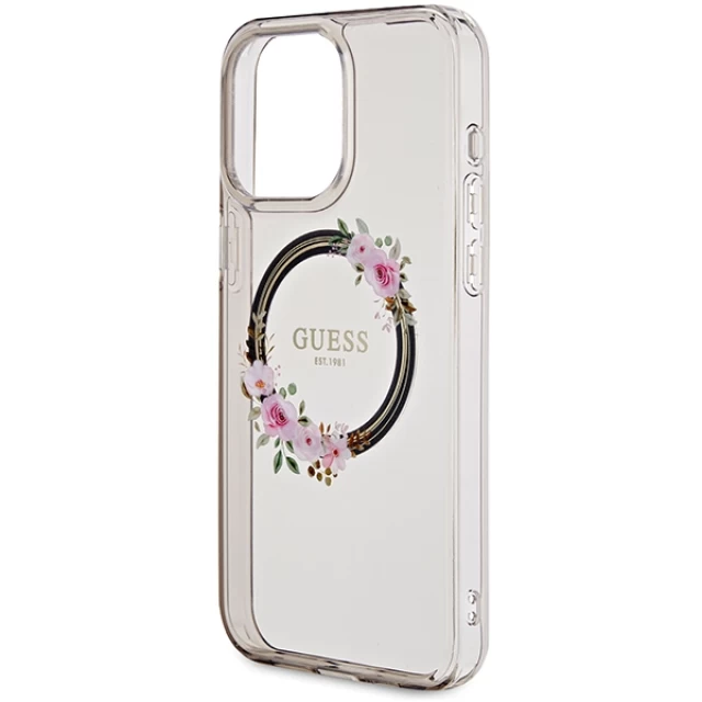 Чохол Guess IML Flowers Wreatch для iPhone 15 Pro Max Black with MagSafe (GUHMP15XHFWFCK)