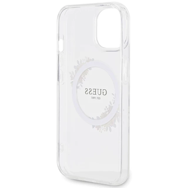 Чехол Guess IML Flowers Wreatch для iPhone 15 | 14 | 13 Transparent with MagSafe (GUHMP15SHFWFCT)