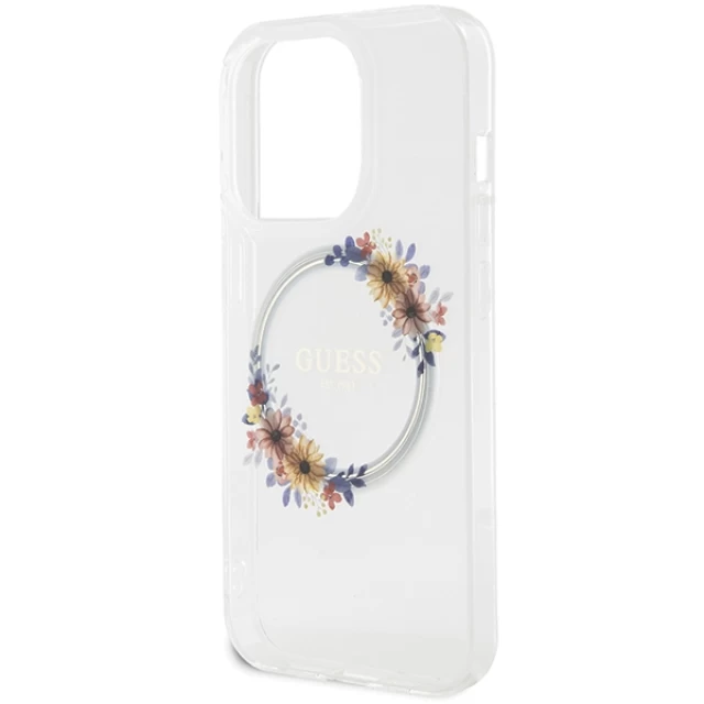 Чехол Guess IML Flowers Wreatch для iPhone 15 Pro Transparent with MagSafe (GUHMP15LHFWFCT)