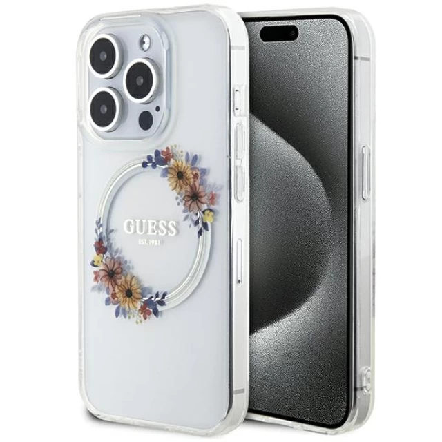 Чохол Guess IML Flowers Wreatch для iPhone 15 Pro Max Transparent with MagSafe (GUHMP15XHFWFCT)