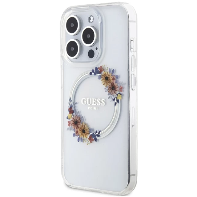 Чохол Guess IML Flowers Wreatch для iPhone 15 Pro Max Transparent with MagSafe (GUHMP15XHFWFCT)