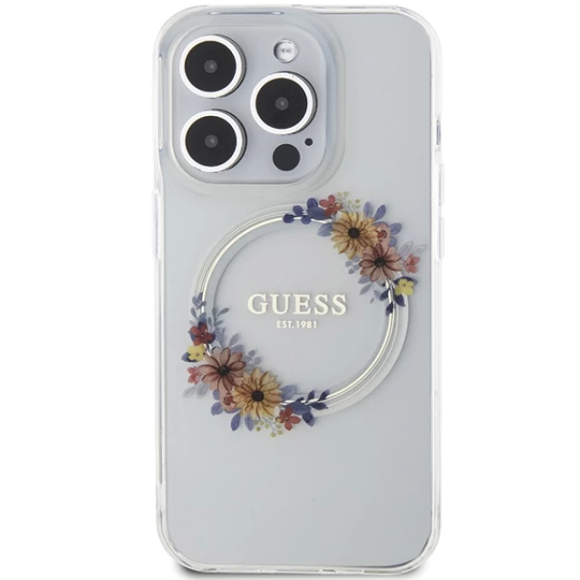 Чохол Guess IML Flowers Wreatch для iPhone 15 Pro Max Transparent with MagSafe (GUHMP15XHFWFCT)