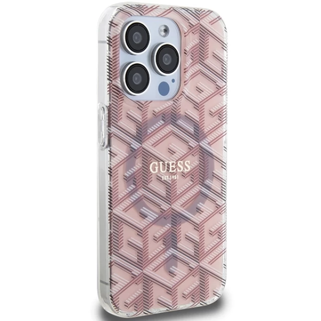 Чохол Guess IML GCube для iPhone 15 Pro Pink with MagSafe (GUHMP15LHGCUSTGP)