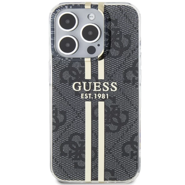 Чохол Guess IML 4G Gold Stripe для iPhone 15 Pro Max Black (GUHCP15XH4PSEGK)