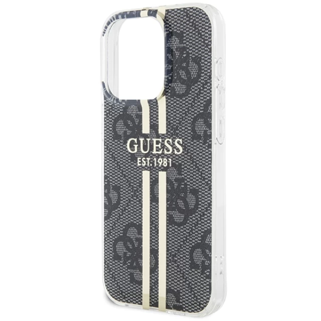 Чохол Guess IML 4G Gold Stripe для iPhone 15 Pro Max Black (GUHCP15XH4PSEGK)