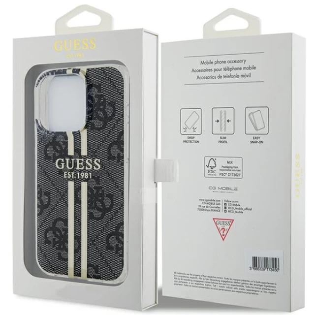 Чохол Guess IML 4G Gold Stripe для iPhone 15 Pro Max Black (GUHCP15XH4PSEGK)