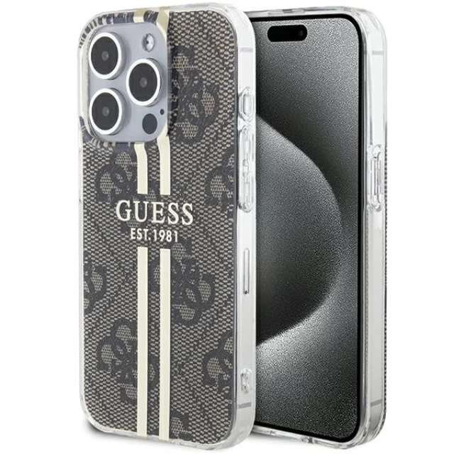 Чохол Guess IML 4G Gold Stripe для iPhone 15 Pro Max Brown (GUHCP15XH4PSEGW)