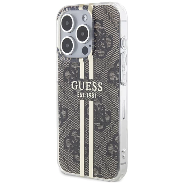 Чохол Guess IML 4G Gold Stripe для iPhone 15 Pro Max Brown (GUHCP15XH4PSEGW)