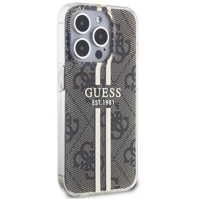 Чохол Guess IML 4G Gold Stripe для iPhone 15 Pro Max Brown (GUHCP15XH4PSEGW)