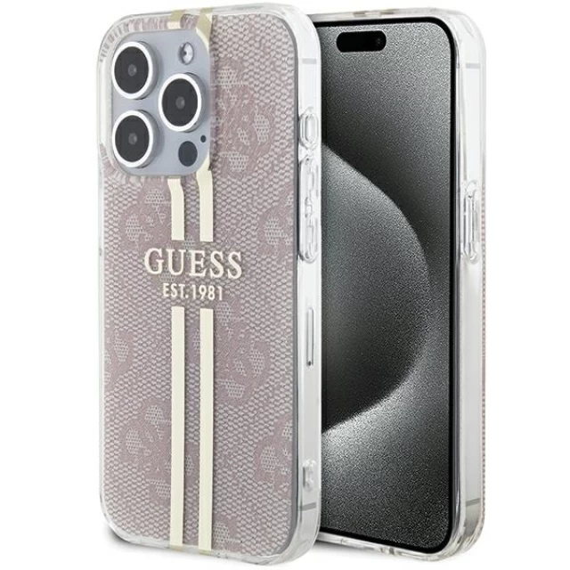 Чохол Guess IML 4G Gold Stripe для iPhone 14 Pro Max Pink (GUHCP14XH4PSEGP)