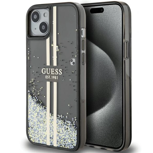 Чехол Guess Liquid Glitter Gold Stripes для iPhone 15 | 14 | 13 Black (GUHCP15SLFCSEGK)