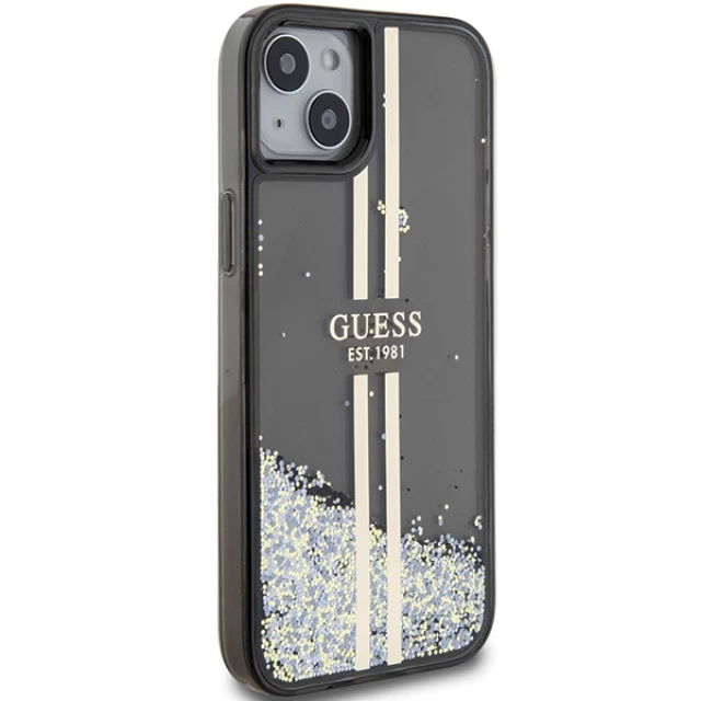 Чехол Guess Liquid Glitter Gold Stripes для iPhone 15 | 14 | 13 Black (GUHCP15SLFCSEGK)