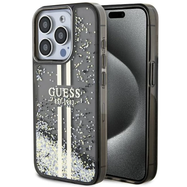 Чохол Guess Liquid Glitter Gold Stripes для iPhone 15 Pro Black (GUHCP15LLFCSEGK)