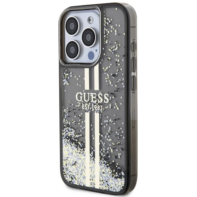 Чохол Guess Liquid Glitter Gold Stripes для iPhone 15 Pro Black (GUHCP15LLFCSEGK)