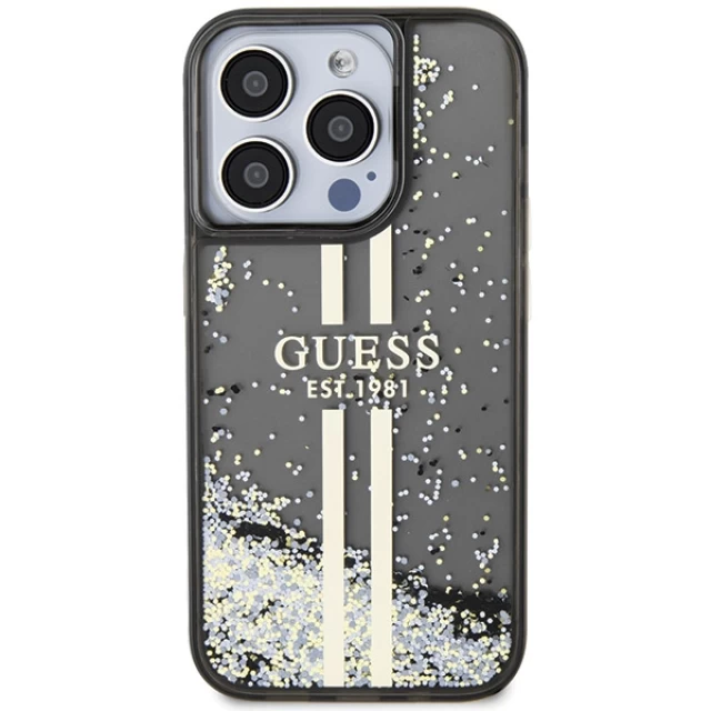 Чохол Guess Liquid Glitter Gold Stripes для iPhone 15 Pro Black (GUHCP15LLFCSEGK)