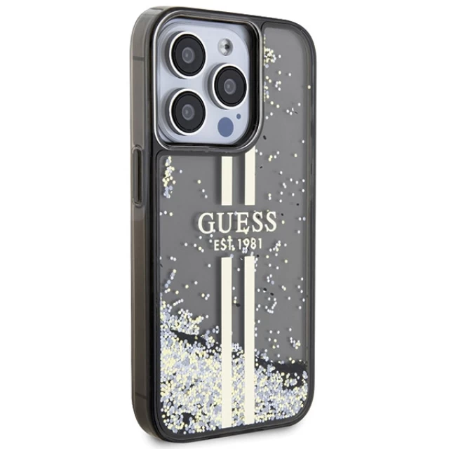 Чохол Guess Liquid Glitter Gold Stripes для iPhone 15 Pro Black (GUHCP15LLFCSEGK)