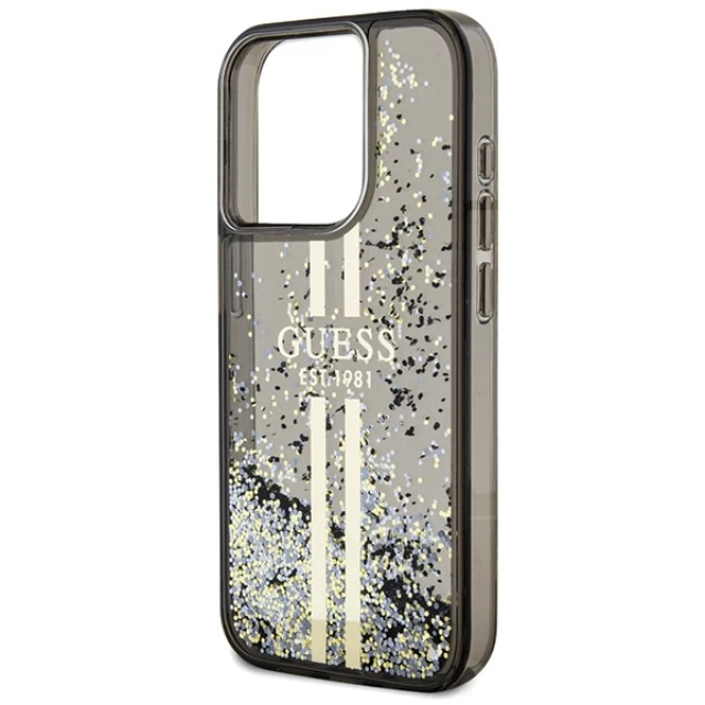 Чохол Guess Liquid Glitter Gold Stripes для iPhone 15 Pro Black (GUHCP15LLFCSEGK)