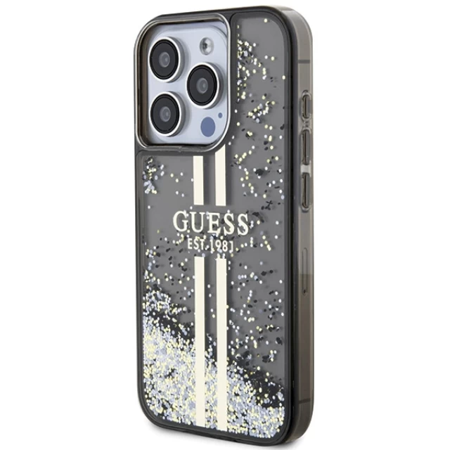 Чехол Guess Liquid Glitter Gold Stripes для iPhone 15 Pro Max Black (GUHCP15XLFCSEGK)