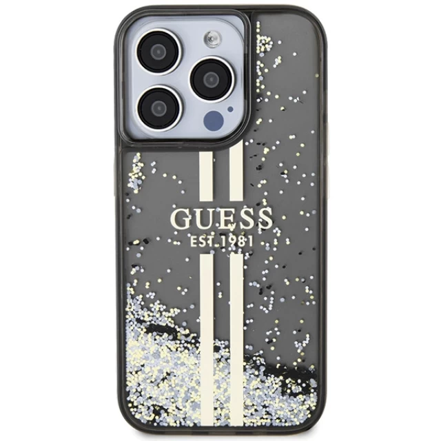 Чехол Guess Liquid Glitter Gold Stripes для iPhone 15 Pro Max Black (GUHCP15XLFCSEGK)