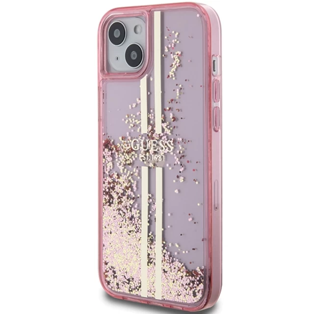 Чохол Guess Liquid Glitter Gold Stripes для iPhone 15 | 14 | 13 Pink (GUHCP15SLFCSEGP)