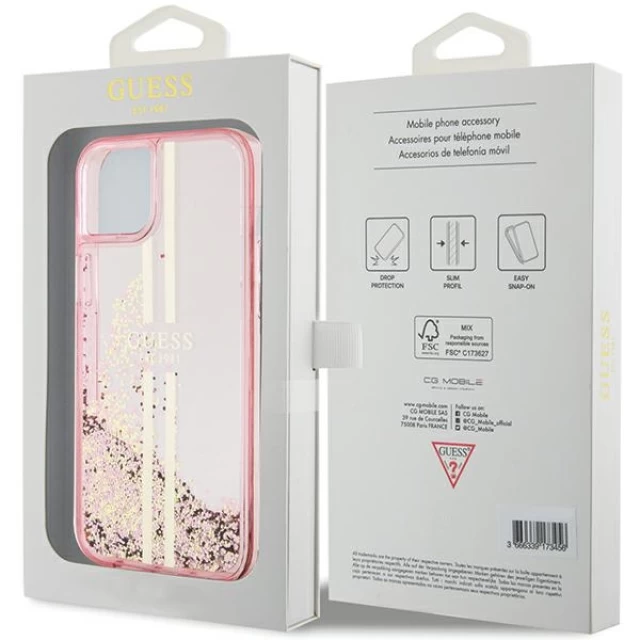 Чехол Guess Liquid Glitter Gold Stripes для iPhone 15 Plus | 14 Plus Pink (GUHCP15MLFCSEGP)