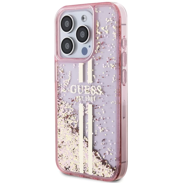 Чохол Guess Liquid Glitter Gold Stripes для iPhone 15 Pro Pink (GUHCP15LLFCSEGP)